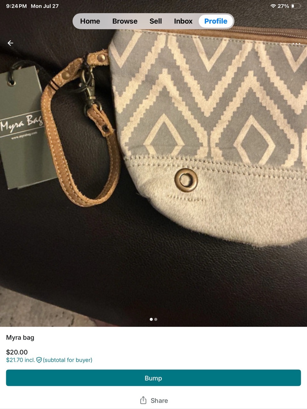 Myra Bag Gray & Tan Geometric Wristlet